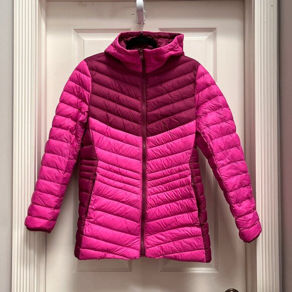 NEW!  LAND'S END Down Ultralight Packable Hooded Jacket - Pink & Wine - Size M - Picture 1 of 5